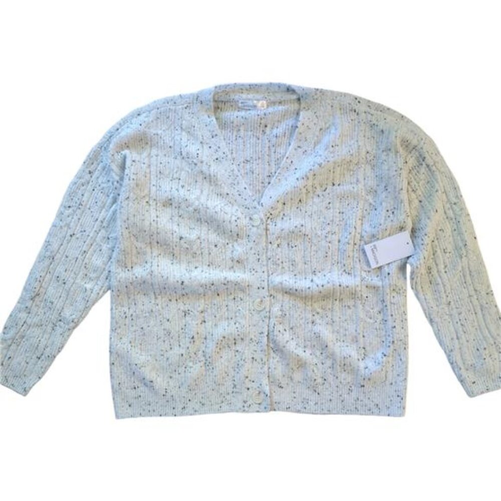 NEW 89th and Madison Mixed Cable Cardigan Cloud Dancer / Black Beauty Women's L